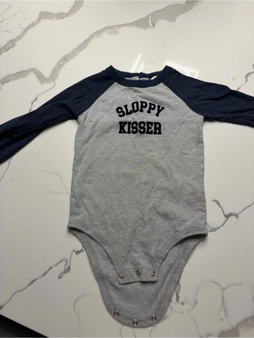 Baby Osh Kosh Kids 'Sloppy Kisser' Grey and Navy One-Piece Bodysuit
